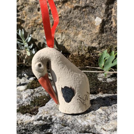 Cigogne en grès à suspendre
